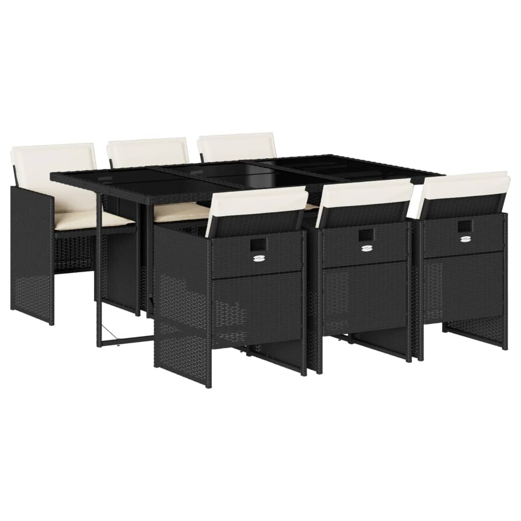 Patio Dining Set Set of 6 Black PE Rattan Large Foldable