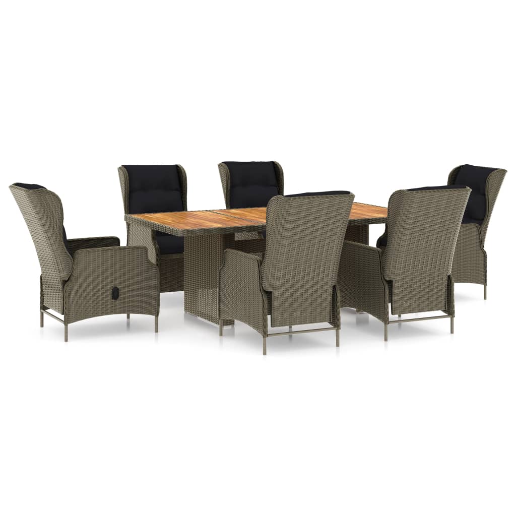 Patio Dining Set Set of 6 Brown Round PE rattan 7 Piece Set