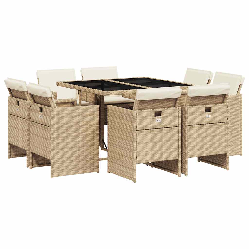 Patio Dining Set Set of 8 Beige and Black