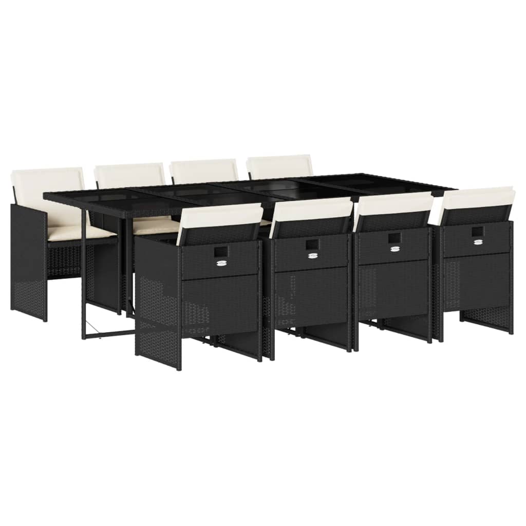 Patio Dining Set Set of 8 Black PE Rattan 8-seater Foldable