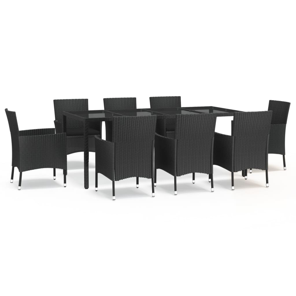 Patio Dining Set Set of 8 Black Poly rattan 9 Piece Set