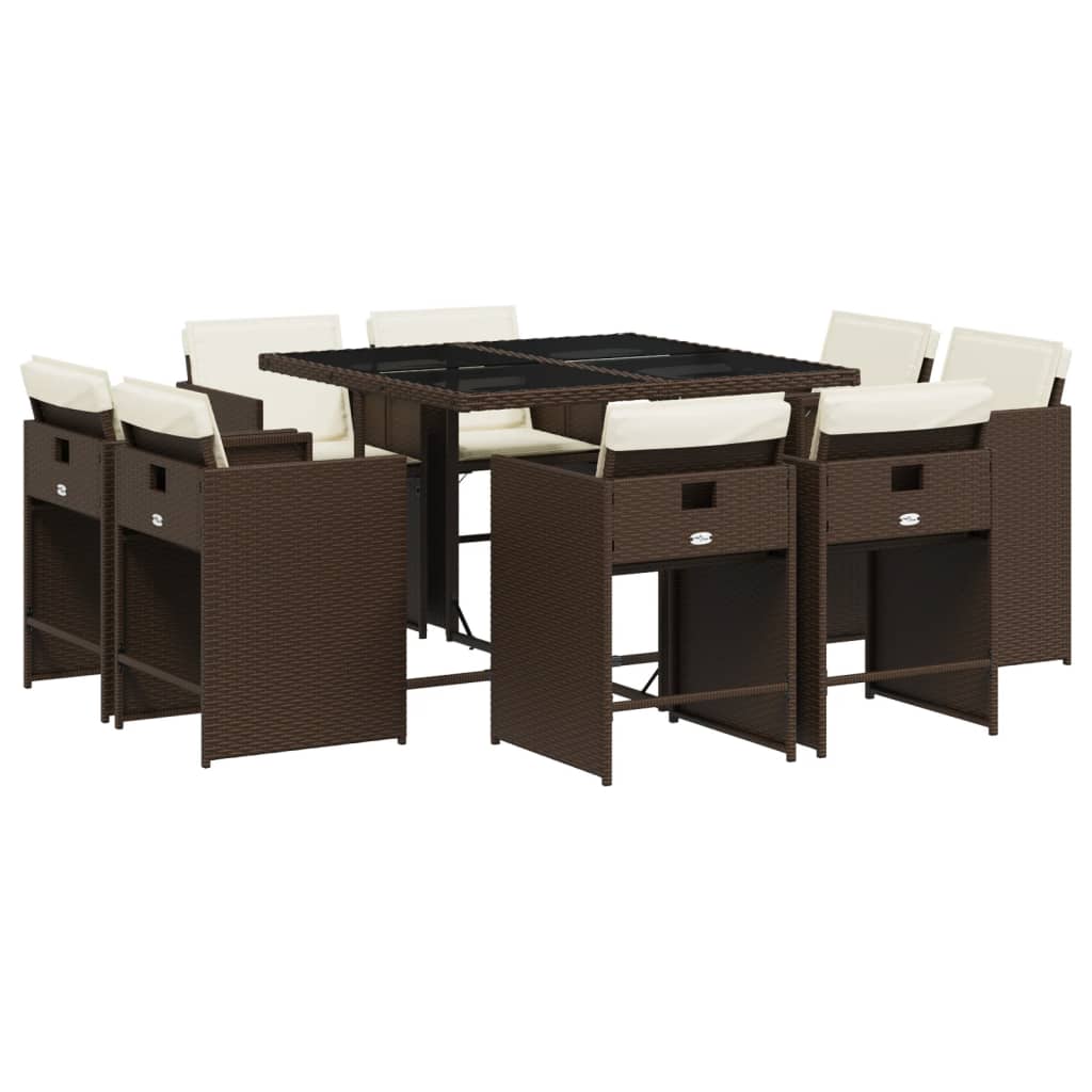 Patio Dining Set Set of 8 Brown, cream white, black