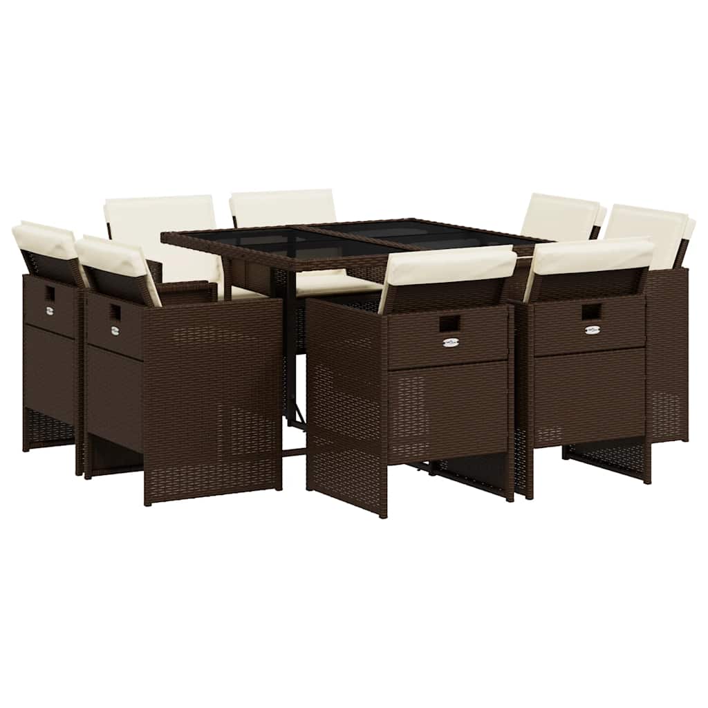 Patio Dining Set Set of 8 Brown PE rattan 8-seater Foldable