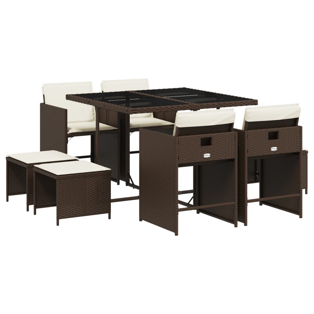 Patio Dining Set Set of 8 Brown Poly Rattan 8-seater Foldable