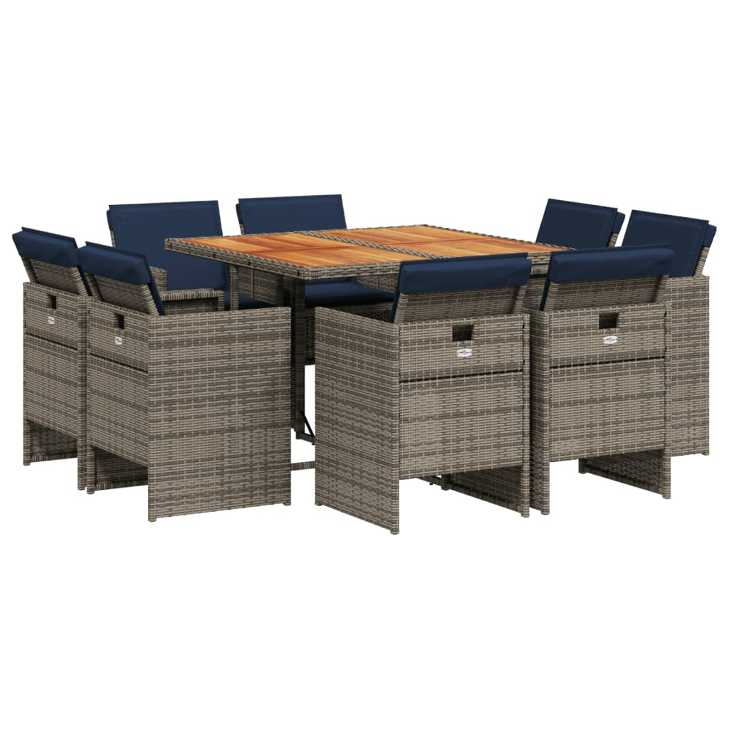 Patio Dining Set Set of 8 Gray and Navy Blue