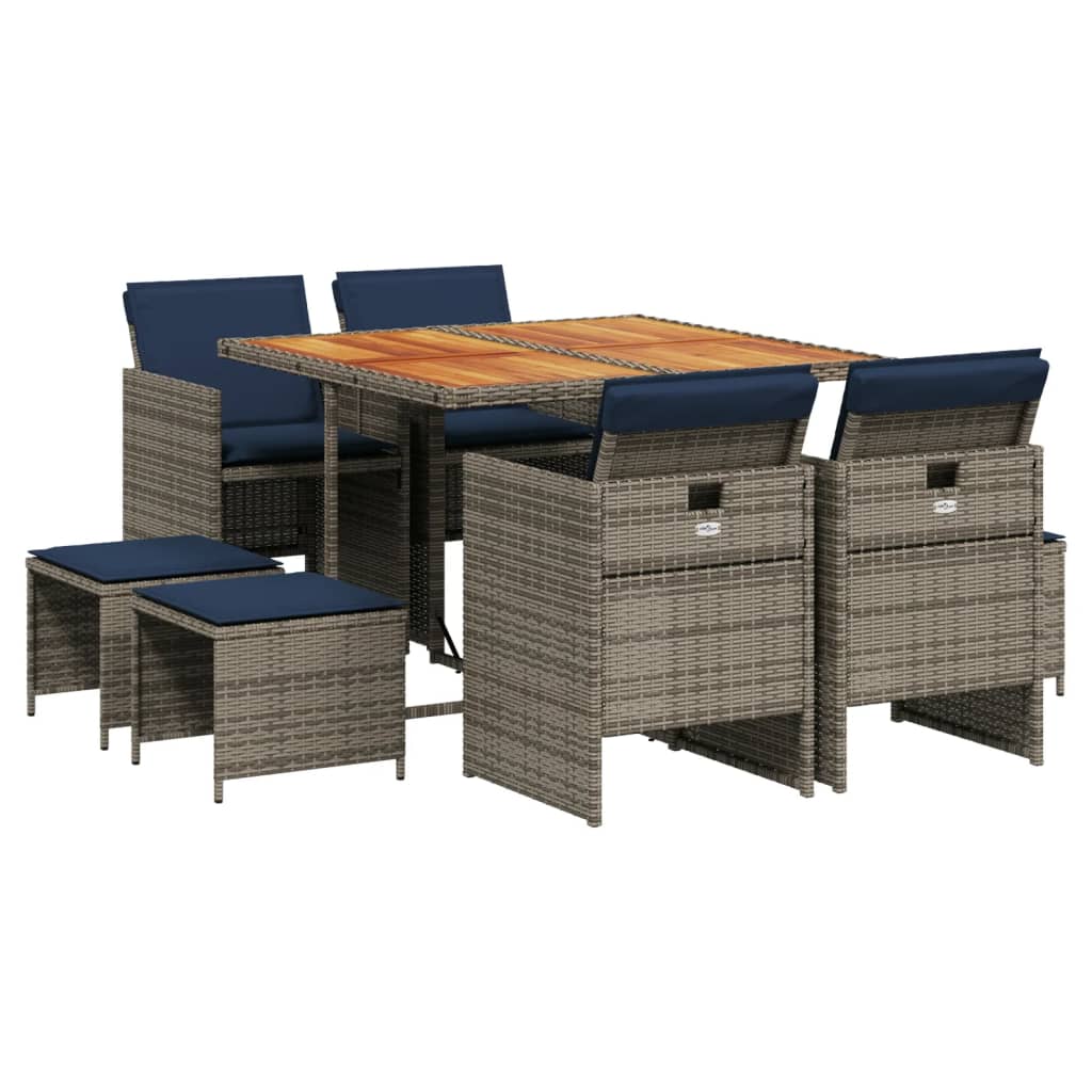 Patio Dining Set Set of 8 Gray and Navy Blue