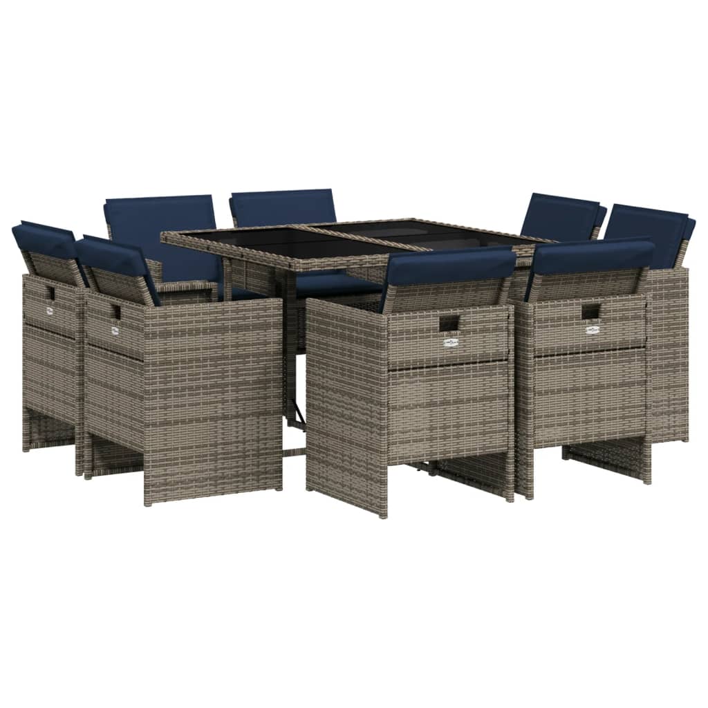 Patio Dining Set Set of 8 Gray, Navy Blue