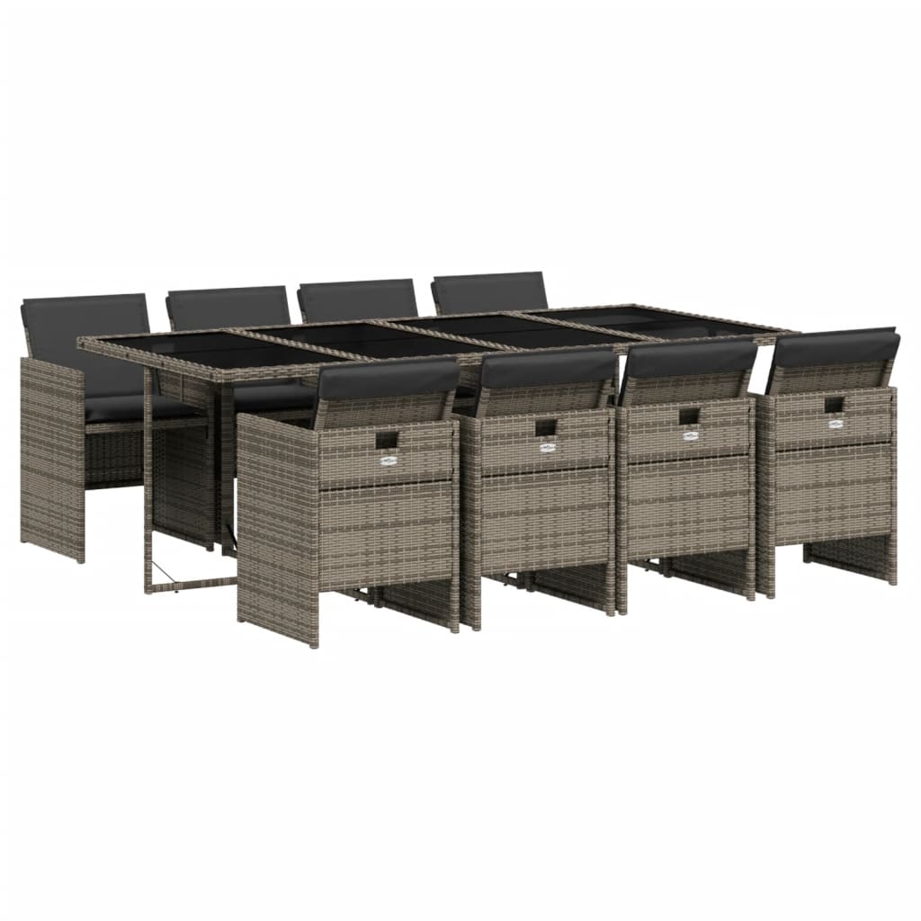 Patio Dining Set Set of 8 Gray PE rattan 8-seater Foldable