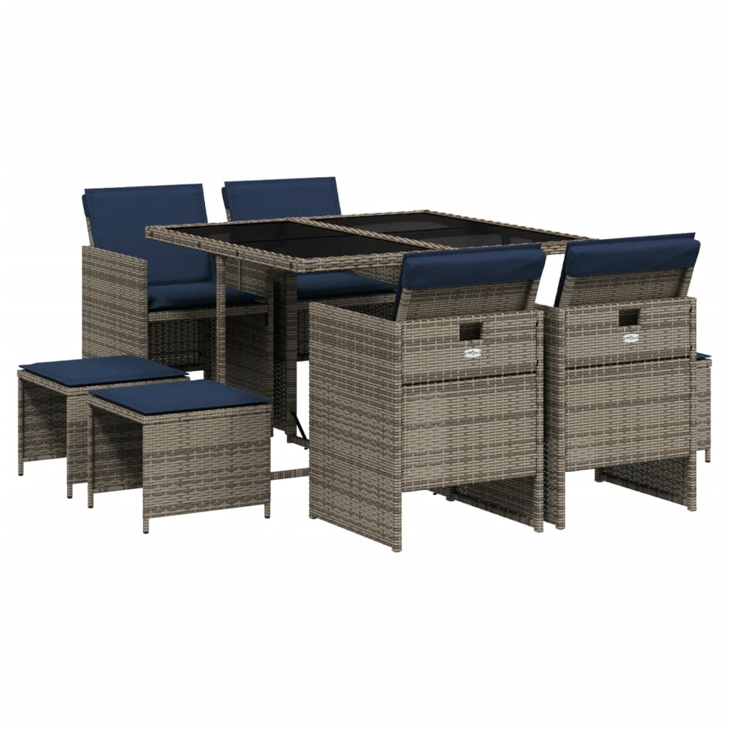 Patio Dining Set Set of 8 Gray PE rattan 8-seater Foldable