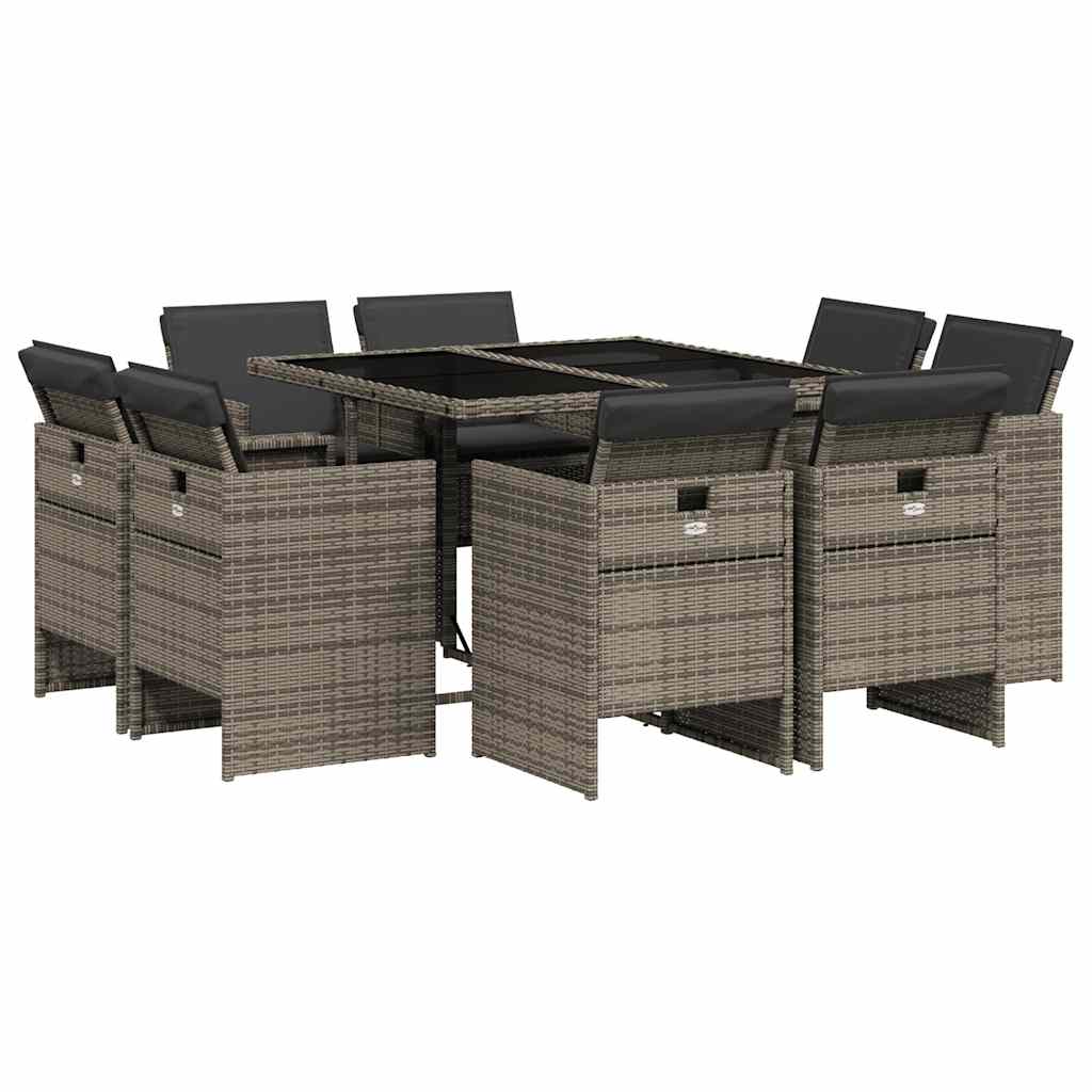Patio Dining Set Set of 8 Gray PE rattan 8-seater Foldable