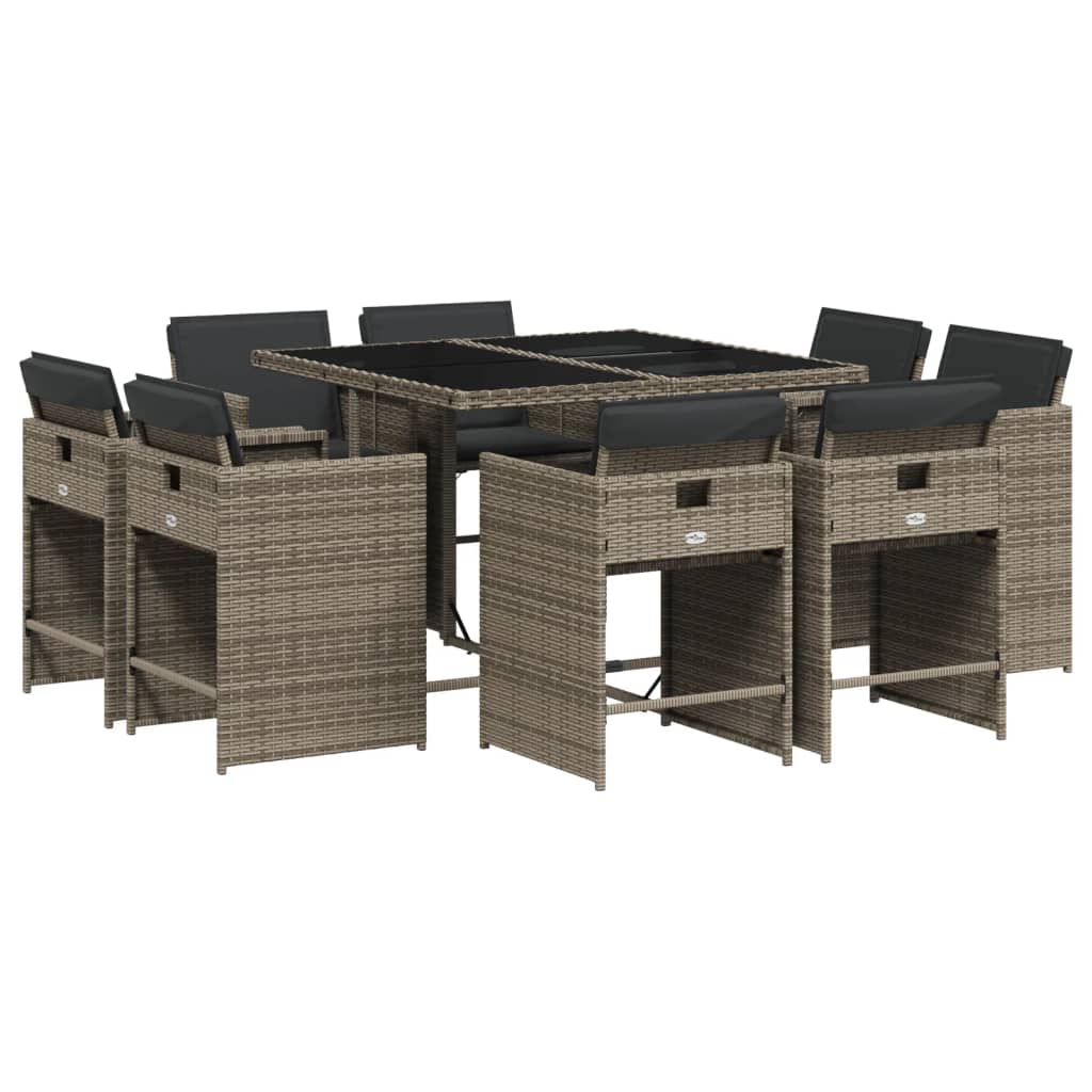 Patio Dining Set Set of 8 Gray PE Rattan 8-seater Foldable