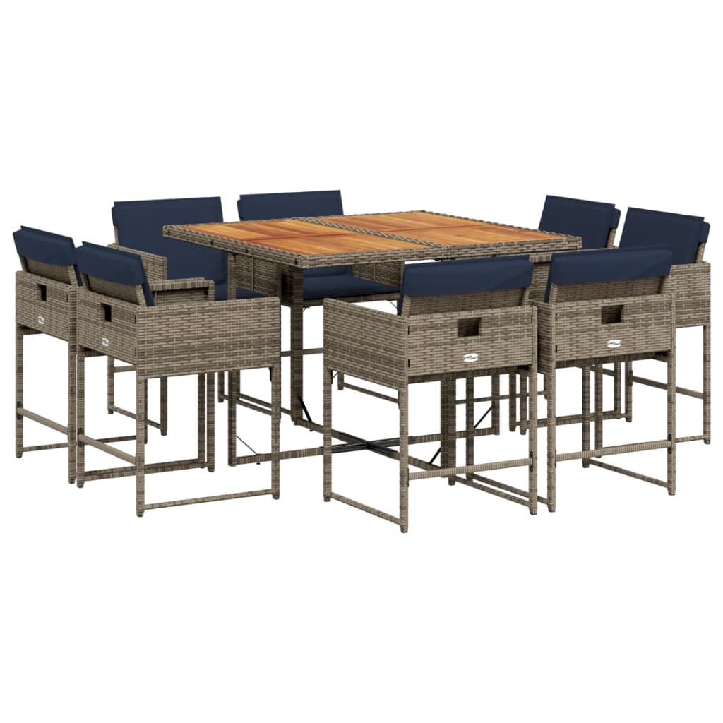 Patio Dining Set Set of 8 Gray PE rattan 9 Piece Set Foldable