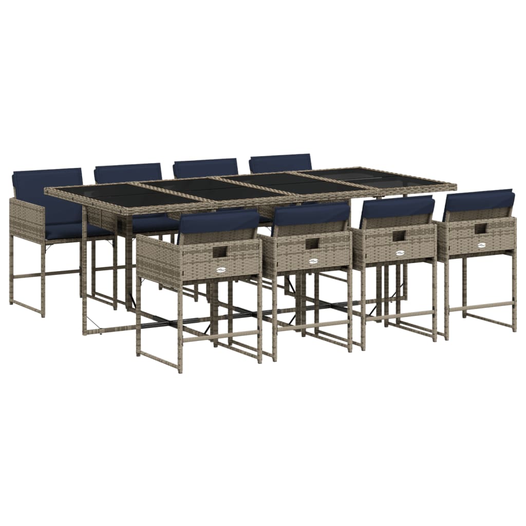 Patio Dining Set Set of 8 Gray Poly Rattan 9 Piece Set