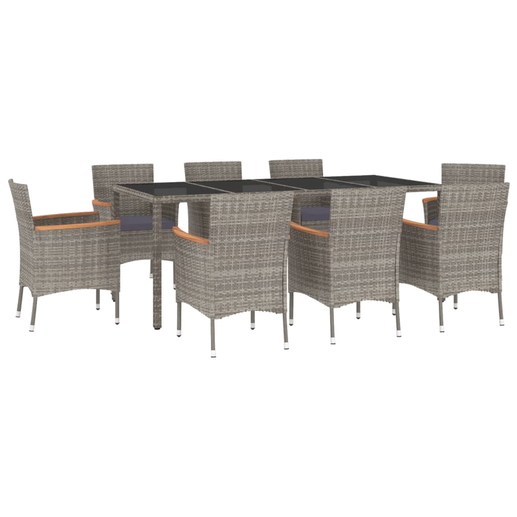 Patio Dining Set Set of 8 Gray Poly rattan 9-piece set
