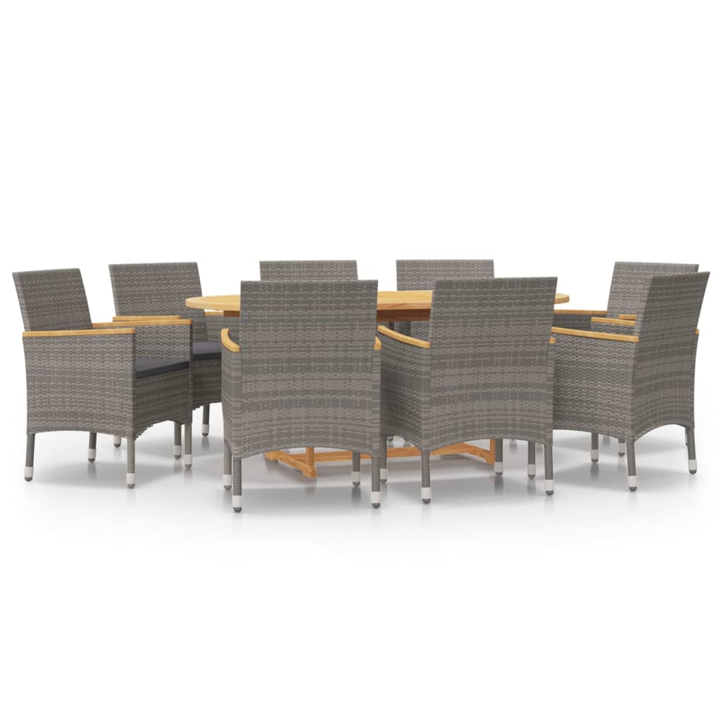 Patio Dining Set Set of 8 Grey Solid Acacia Wood 9 Piece