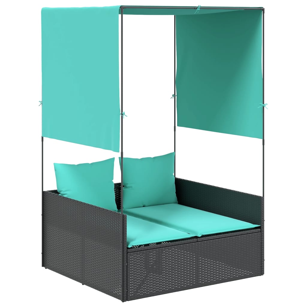 Patio Double Sun Lounger Black PE rattan, powder-coated steel