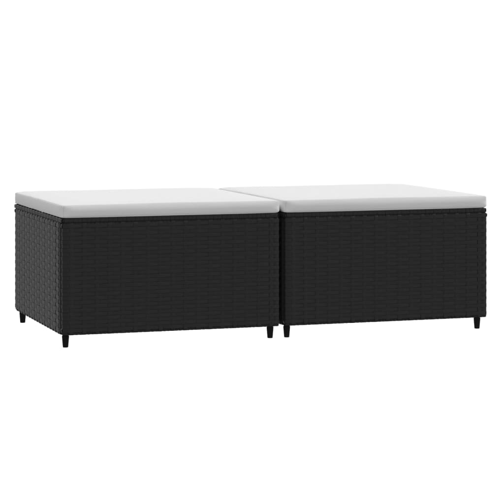Patio Footrest Set of 2 Black frame with white cushions