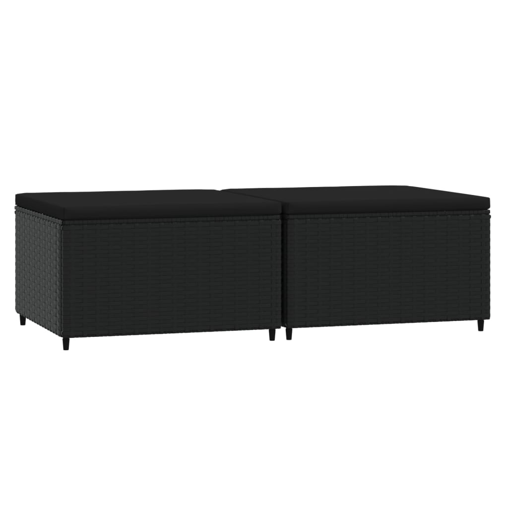 Patio Footrest Set of 2 Black PE rattan Standard Modular