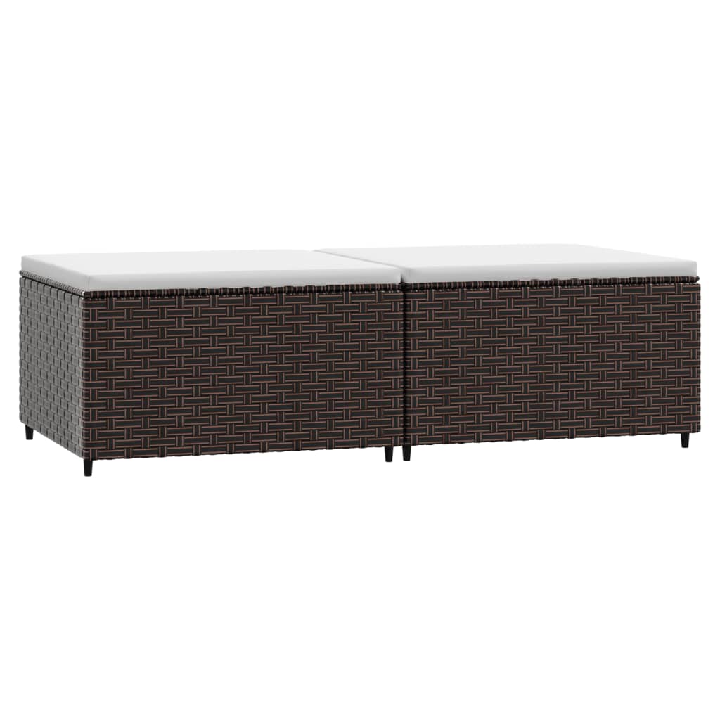 Patio Footrest Set of 2 Brown and Cream White