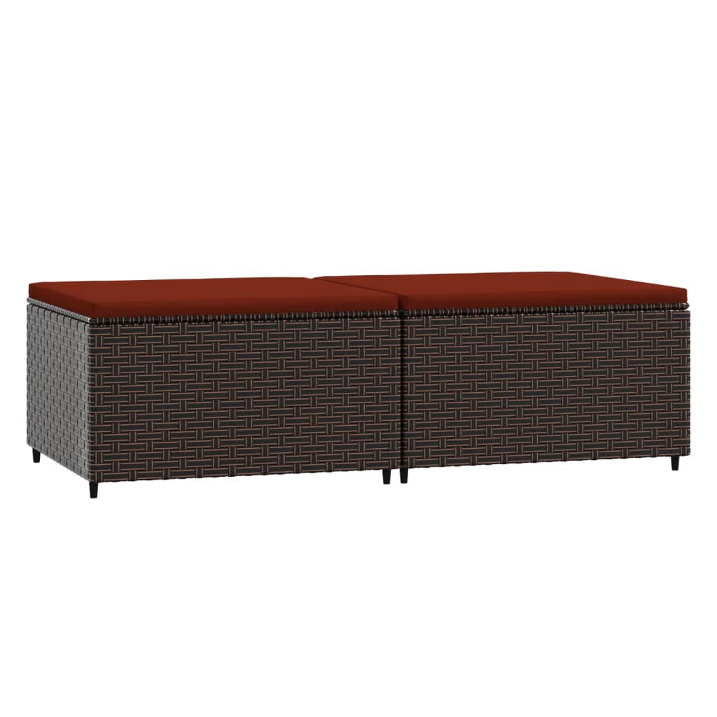Patio Footrest Set of 2 Brown with Cinnamon Red Cushion
