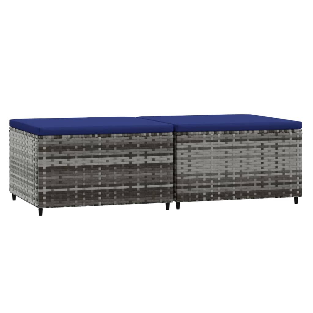 Patio Footrest Set of 2 Gray, Dark Blue PE rattan Standard