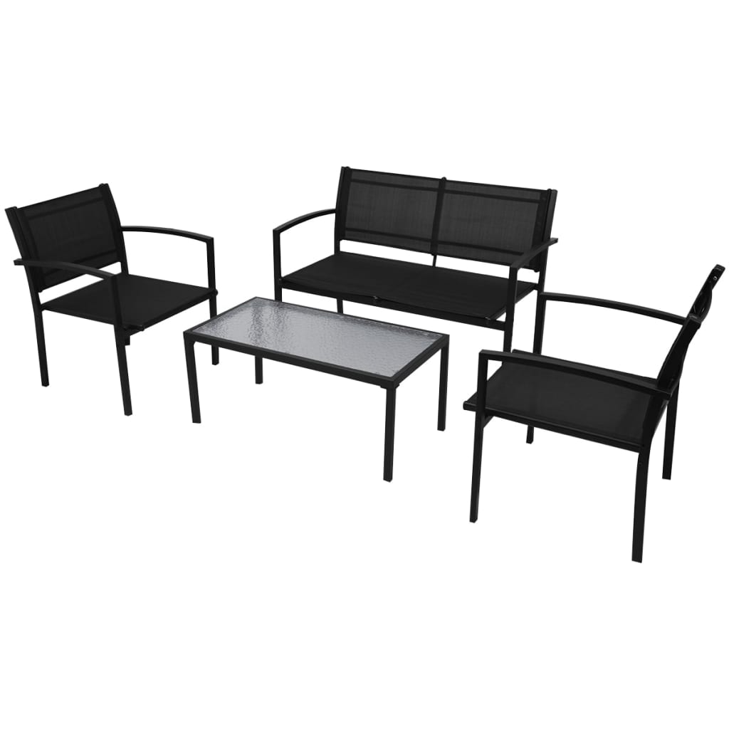 Patio Furniture Black Powder-coated steel, Textilene, Tempered glass