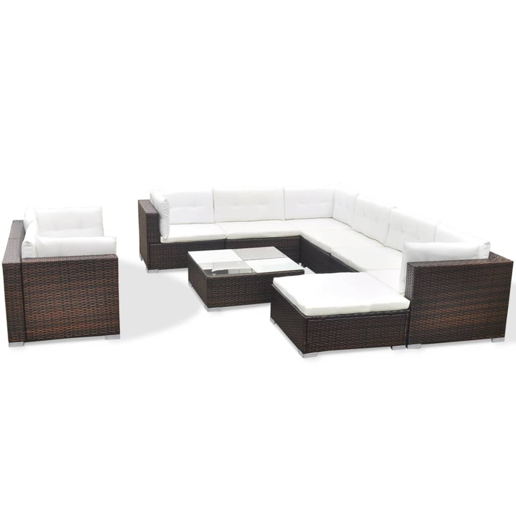 Patio Furniture Set Set of 10 Brown PE Rattan Large Modular