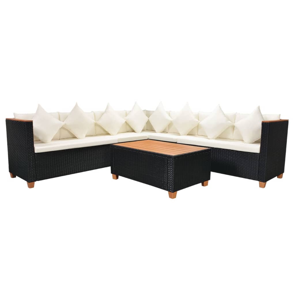 Patio Furniture Set Set of 5 Black Poly Rattan Large Modular