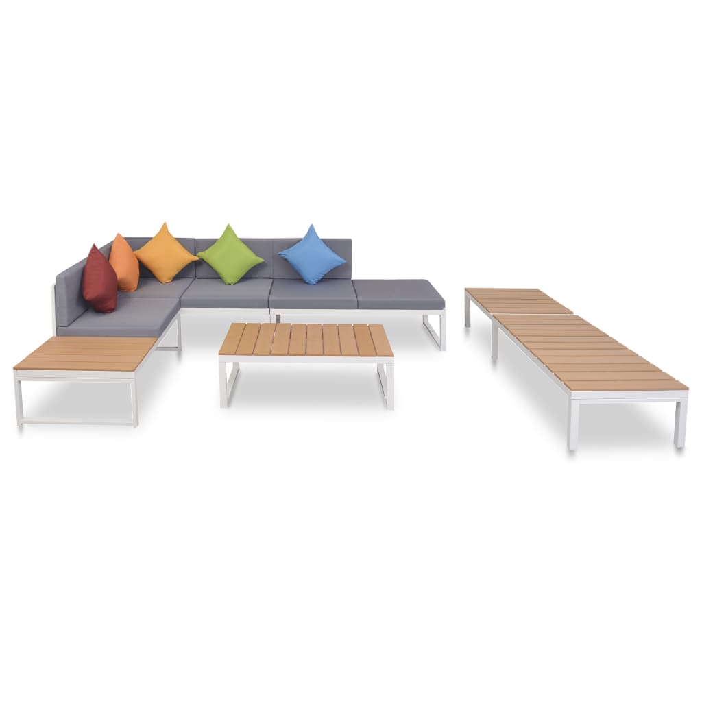 Patio Furniture Set Set of 5 White and brown Aluminum and WPC