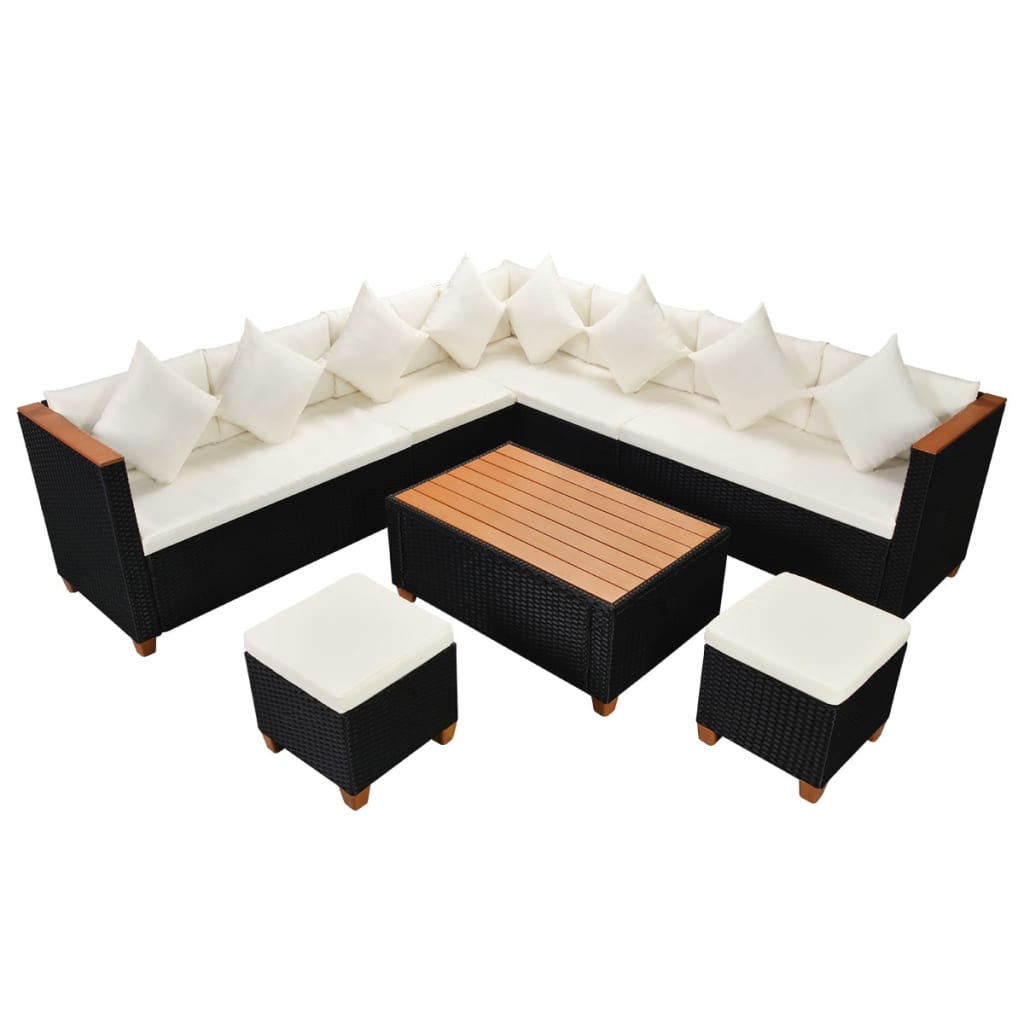 Patio Furniture Set Set of 7 Black Poly Rattan Large