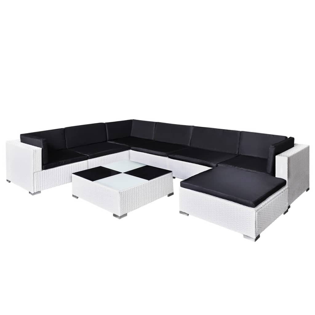 Patio Furniture Set Set of 8 White, Black