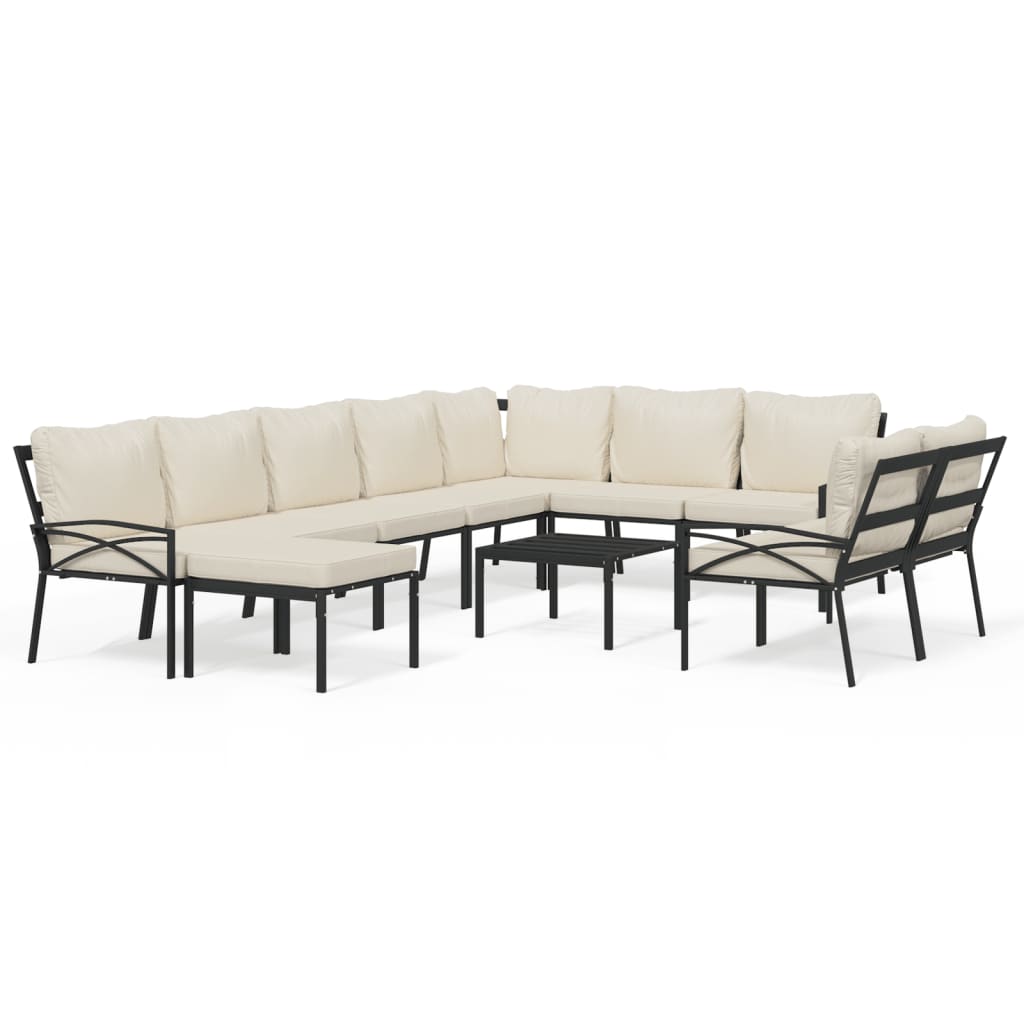 Patio Lounge Set Black and Sand Powder-coated steel and polyester