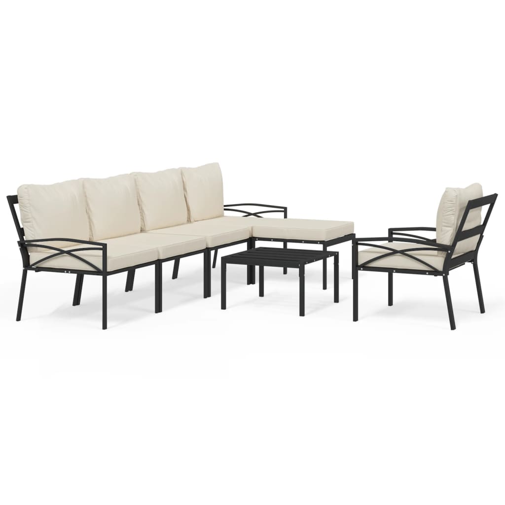Patio Lounge Set Black and Sand Powder-Coated Steel Large Modular
