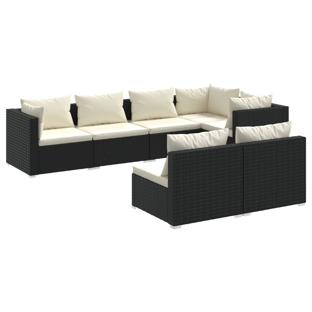Patio Lounge Set Black, Cream PE rattan, Powder-coated steel, Plastic