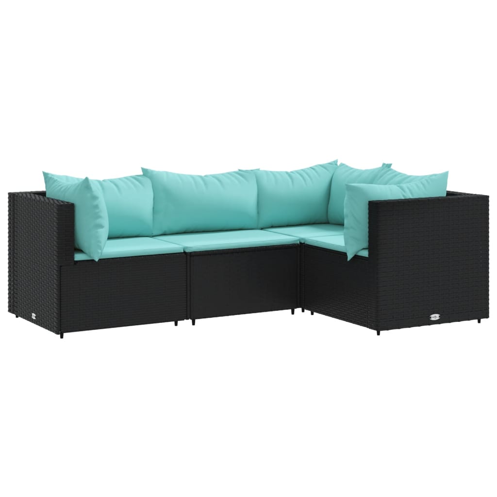 Patio Lounge Set Black PE Rattan 24.8 in x 24.8 in x 22.6 in
