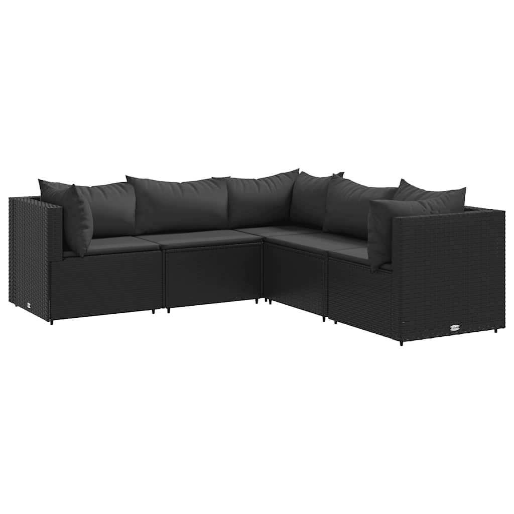 Patio Lounge Set Black PE rattan 5 seat corner set
