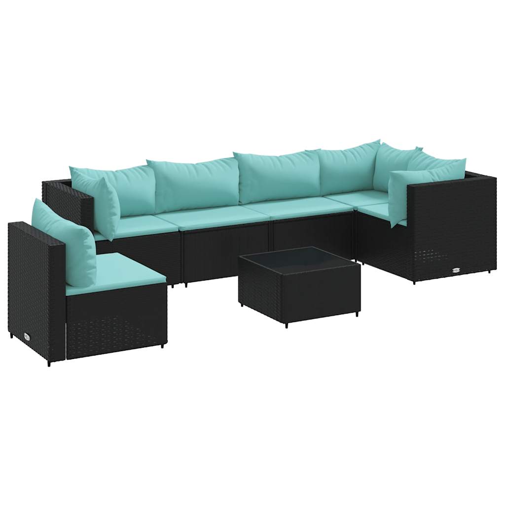 Patio Lounge Set Black PE rattan 7 Piece Set