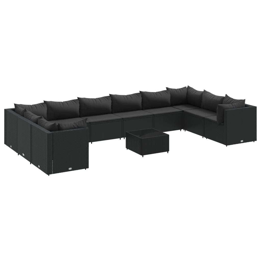 Patio Lounge Set Black PE rattan Large UV-resistant materials