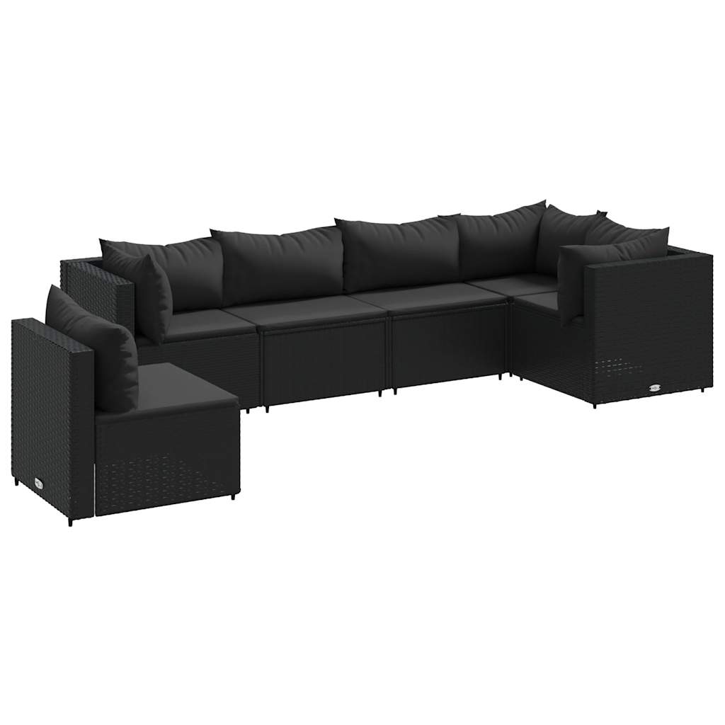 Patio Lounge Set Black PE rattan, powder-coated steel, fabric