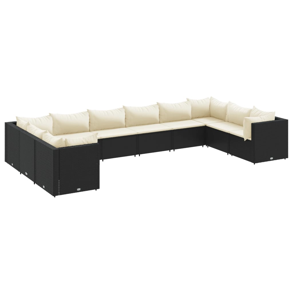 Patio Lounge Set Black PE Rattan, Powder-Coated Steel Modular