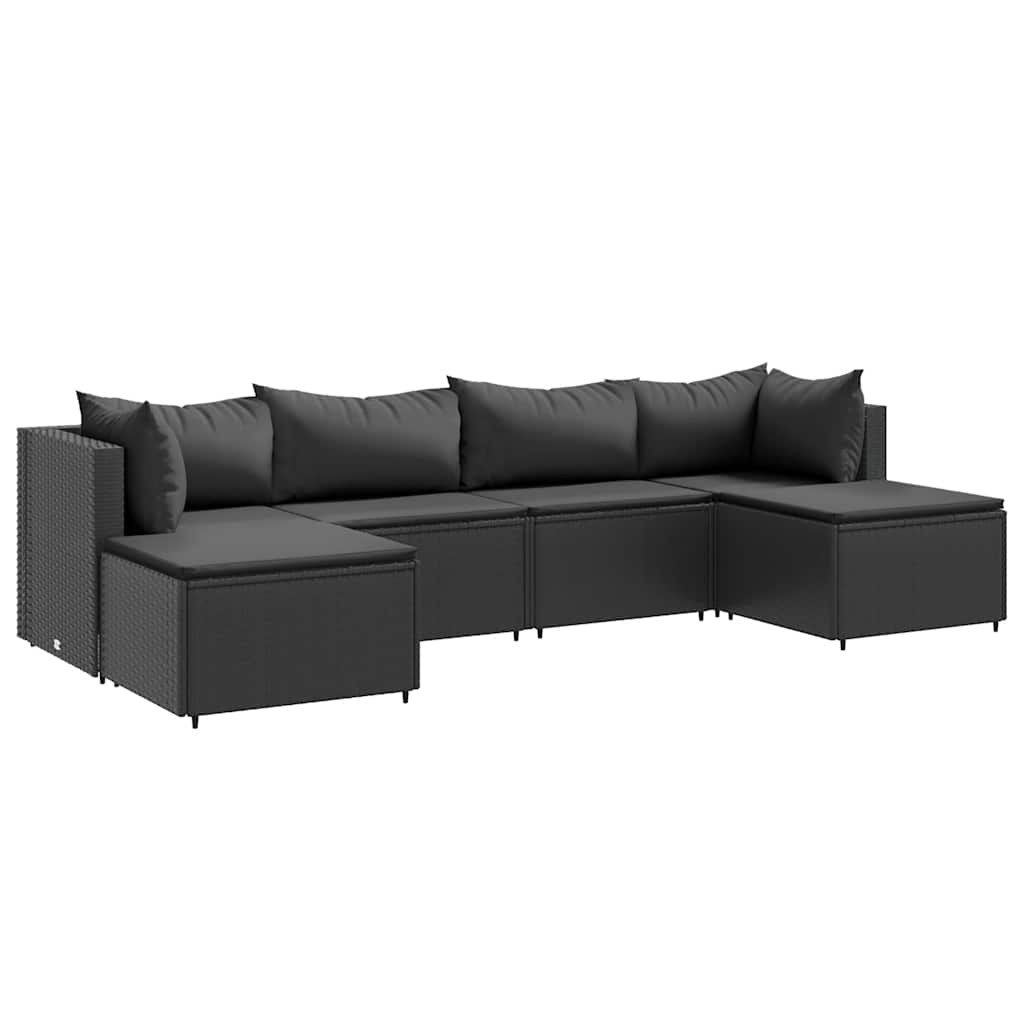 Patio Lounge Set Black PE Rattan, Powder-Coated Steel, Polyester