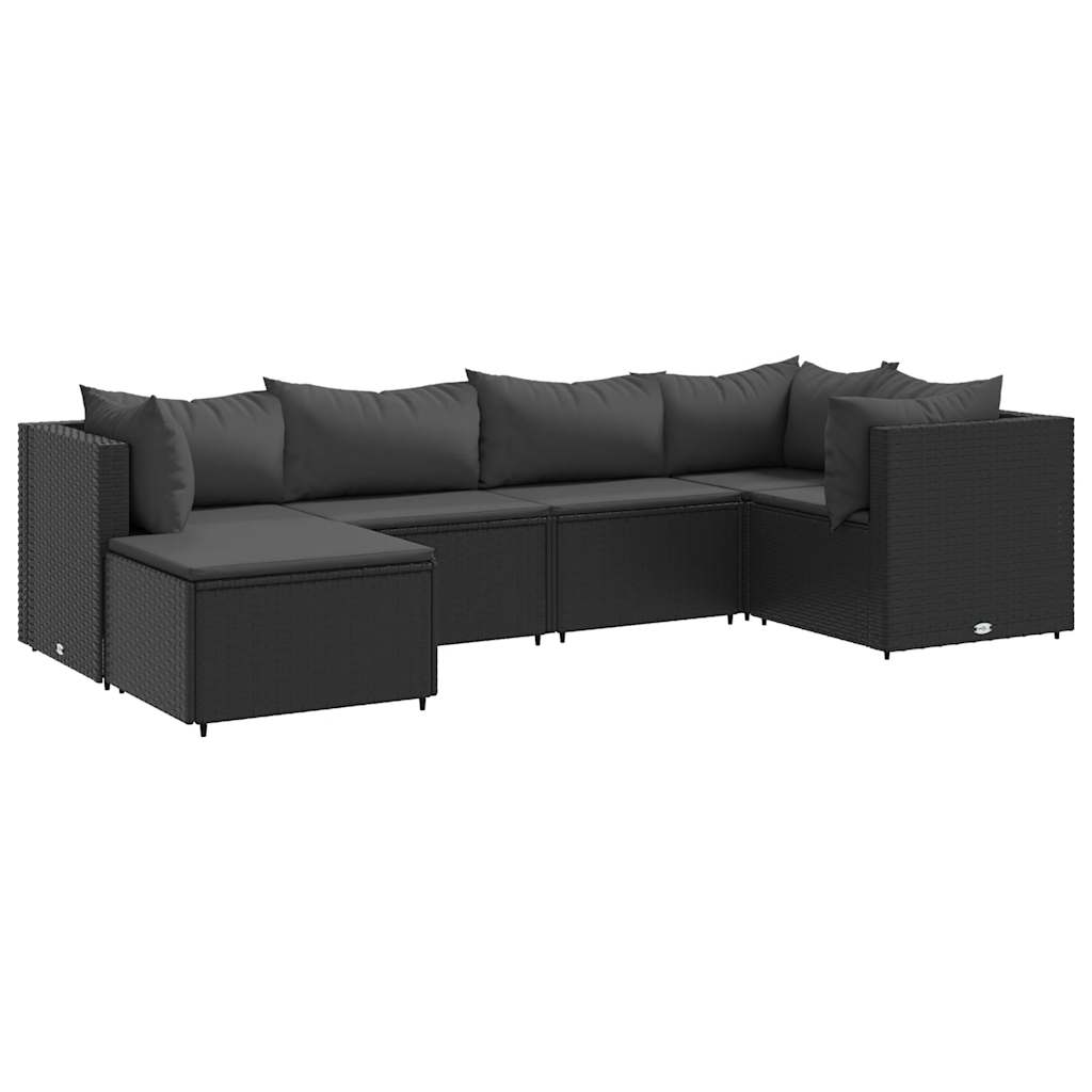 Patio Lounge Set Black PE rattan, powder-coated steel, polyester