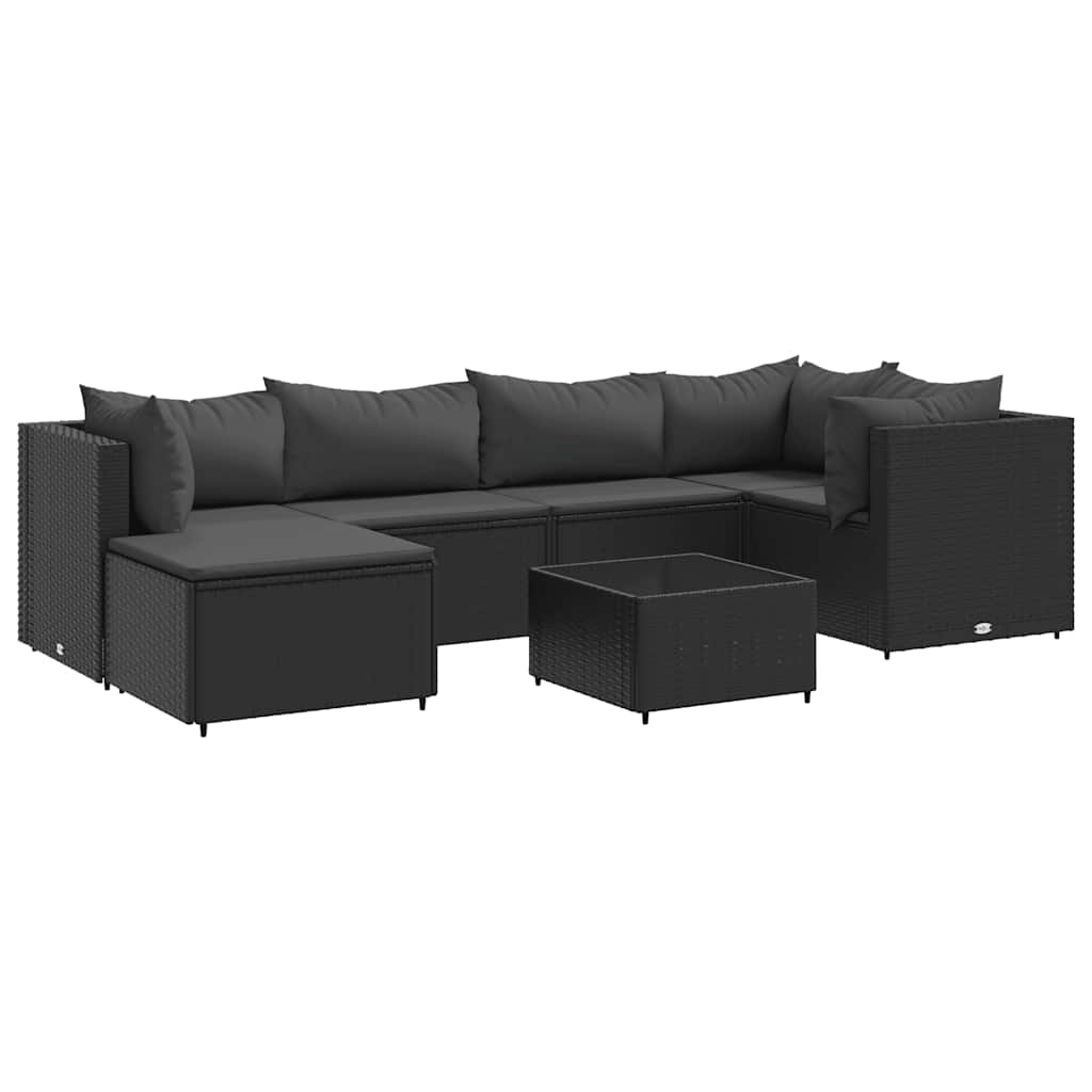 Patio Lounge Set Black PE rattan, powder-coated steel, tempered glass