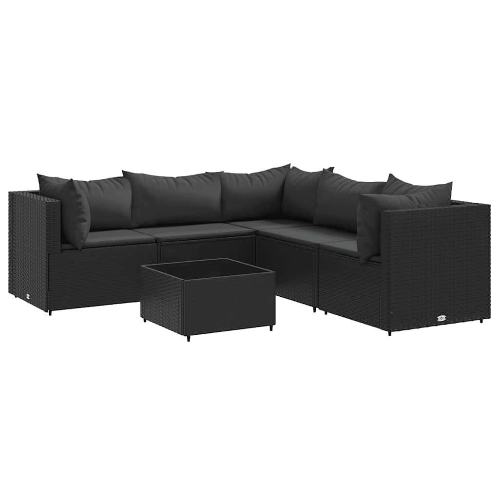 Patio Lounge Set Black PE rattan, powder-coated steel, tempered glass