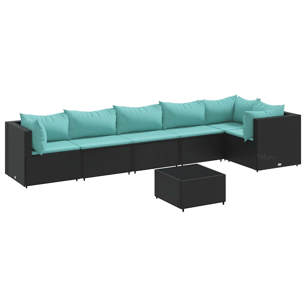 Patio Lounge Set Black PE rattan, powder-coated steel, tempered glass