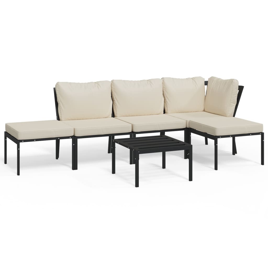 Patio Lounge Set Black, Sand Powder-coated steel, Polyester Large