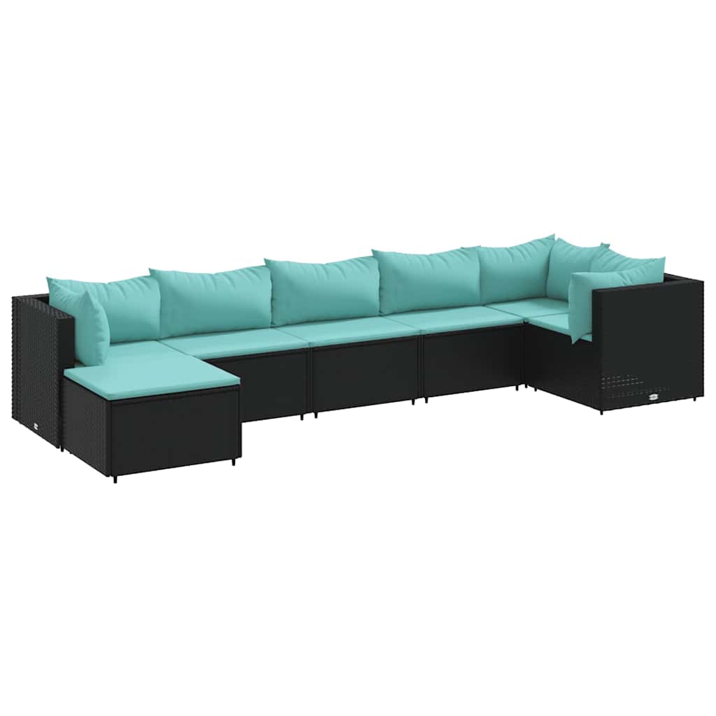 Patio Lounge Set Black, Water Blue