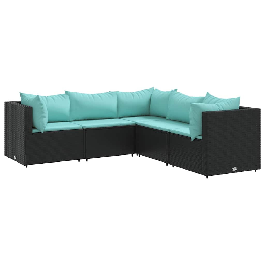 Patio Lounge Set Black, Water Blue