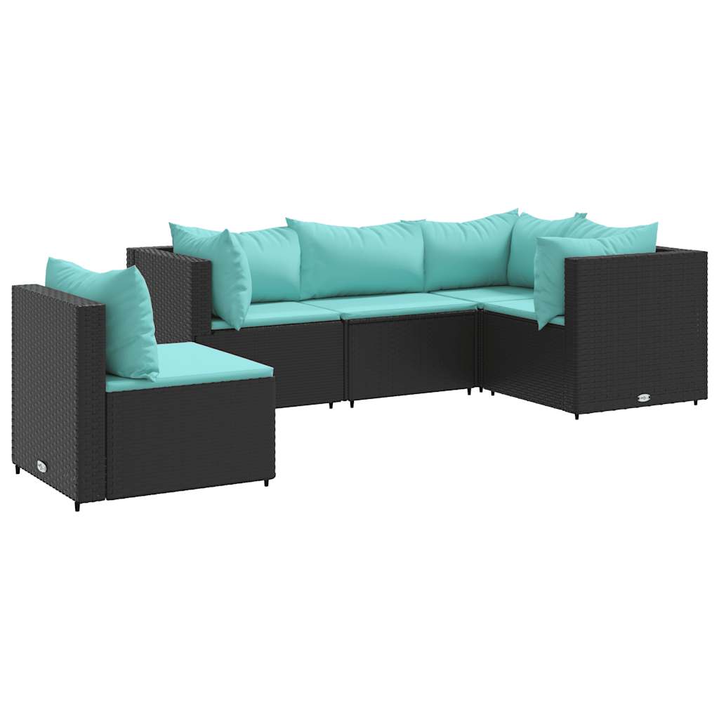 Patio Lounge Set Black, Water Blue