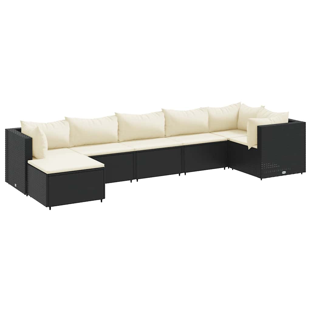 Patio Lounge Set Black with Cream White Cushions